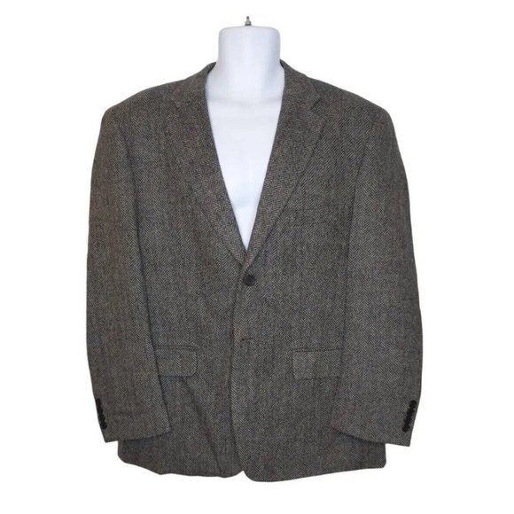 STAFFORD Sport Coat Blazer Mens Size 42S Gray Herringbone Pure Wool Sportcoat - Picture 1 of 7